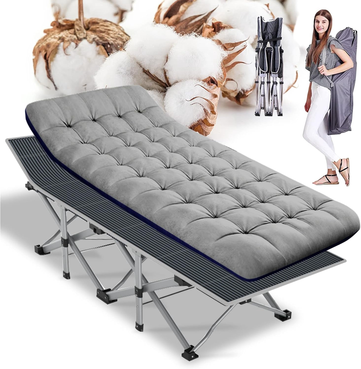 Folding Camping Cot With Mattress – Adjustable Recliner, 420 Lb Capacity, Camo Design - View #2