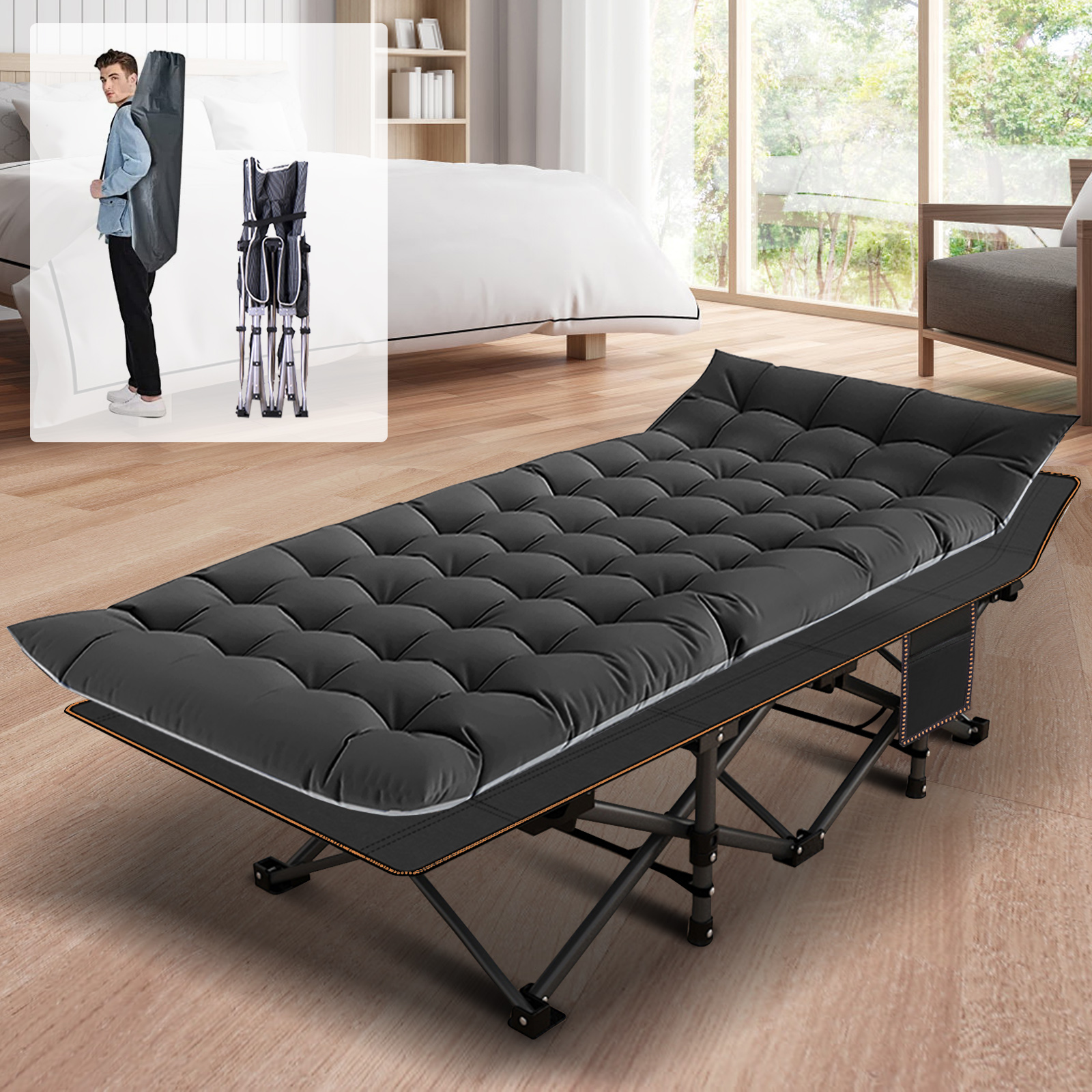 MOPHOTO Portable Folding Bed Camping Cot with Carry Bags&Pearl Mattress