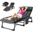 thumbnail image 1 of ABORON Folding Camping Cot with 2 Sided Cushion & Pillow, 5 Position Adjustable Folding Lounge Chair for Sunbathing, Camping, Pool, Beach, Patio, 1 of 16
