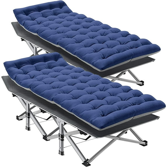 ABORON Folding Camping Cot with 2-Sided Mattress & Carry Bag, 2 Packs Heavy Duty Folding Sleeping Cots, Portable Travel Camp Cots
