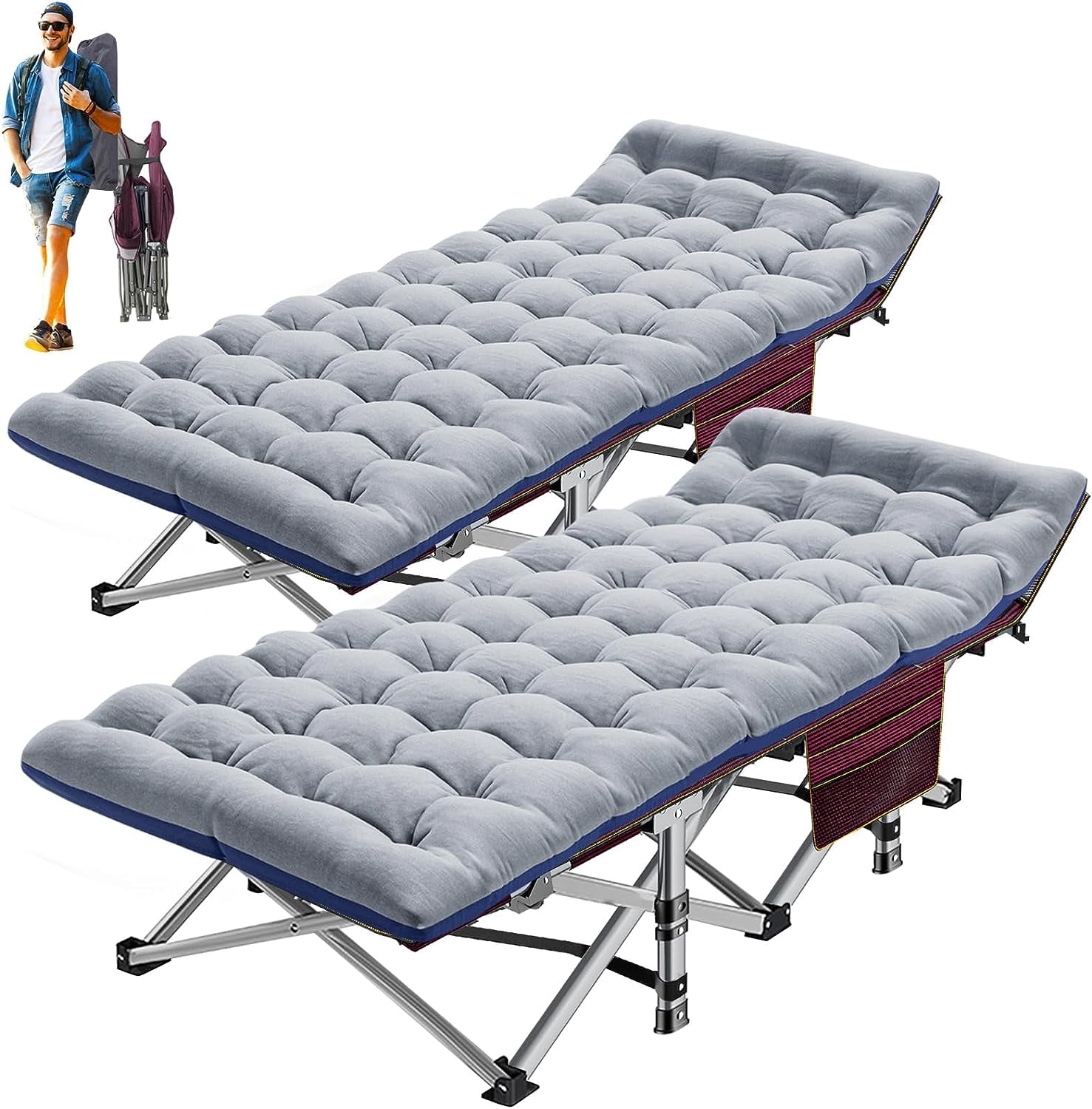 ABORON Folding Camping Cot with 2Sided Mattress & Carry Bag, 2 Packs