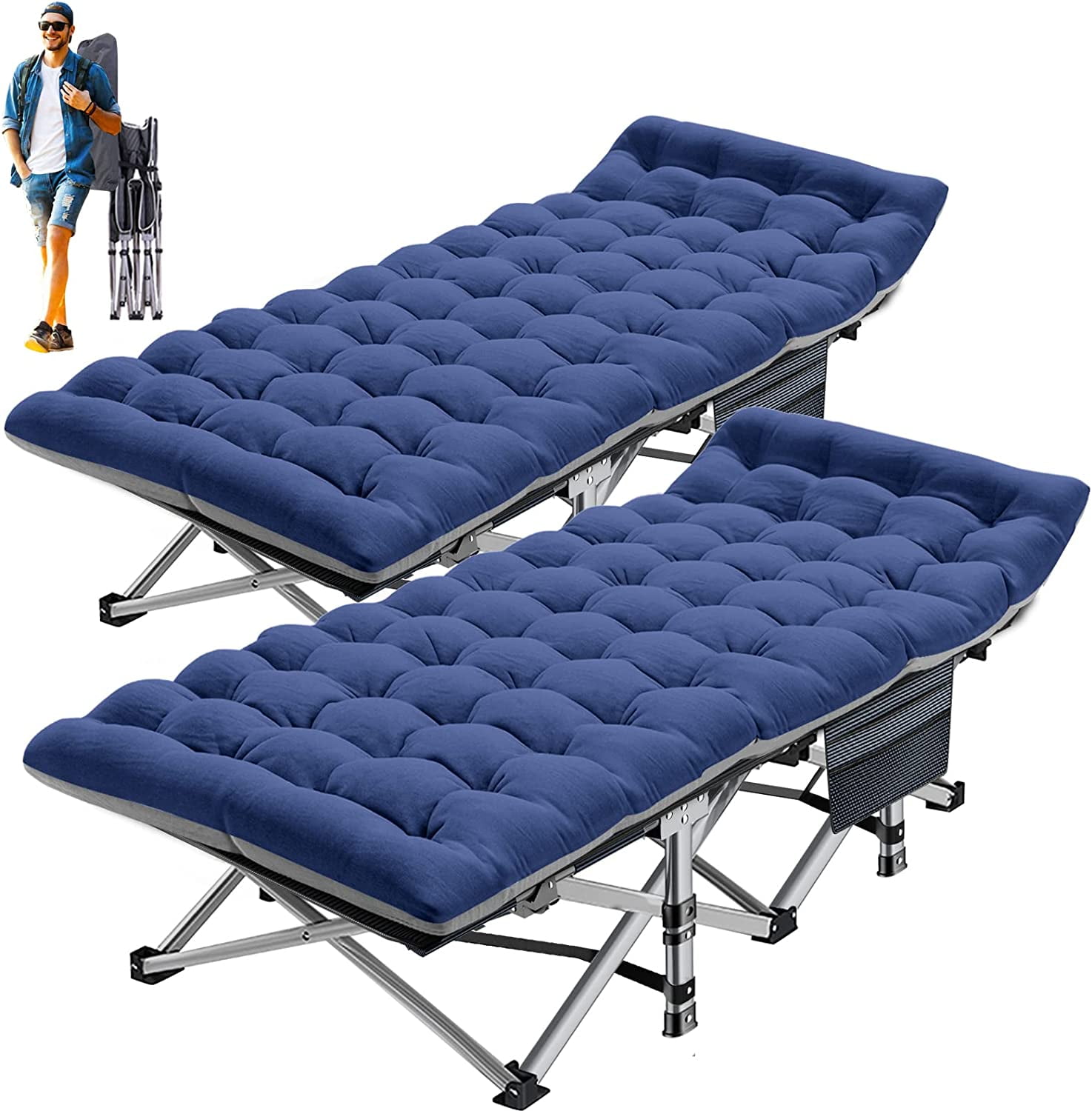 ABORON Folding Camping Cot with 2-Sided Mattress & Carry Bag, 2 Packs ...