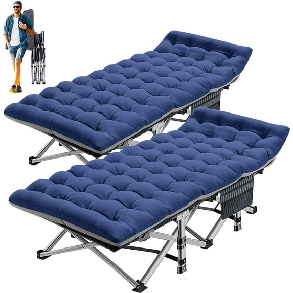 ABORON Folding Camping Cot with 2-Sided Mattress & Carry Bag, 2 Packs Portable Travel Camp Cots, Heavy Duty Folding Sleeping Cots