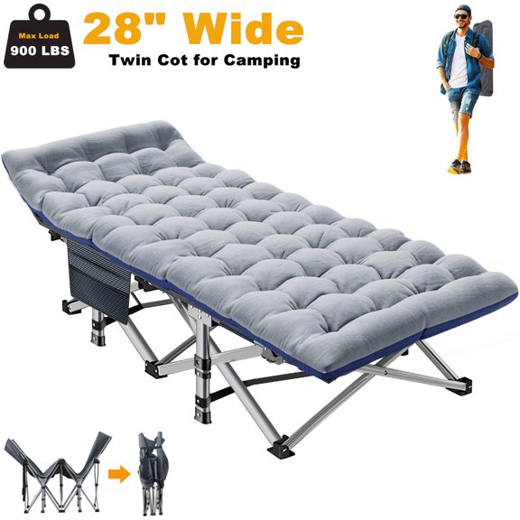 ABORON Camping Cot XL Folding Twin Cot for Outdoor with 2 Sided Cushion & Carry Bag, 28" Wide Foldable Sleeping Cot for Adults, Protable Cots Bed, 900LBS(Max Load)