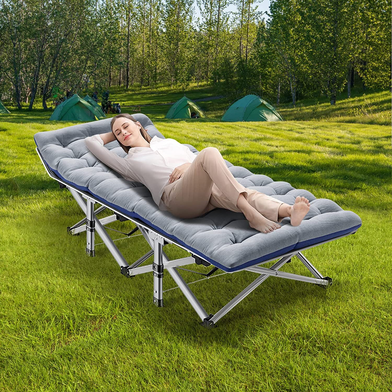 ABORON Folding Camping Cot with 2 Sided Mattress, Heavy Duty Wide ...