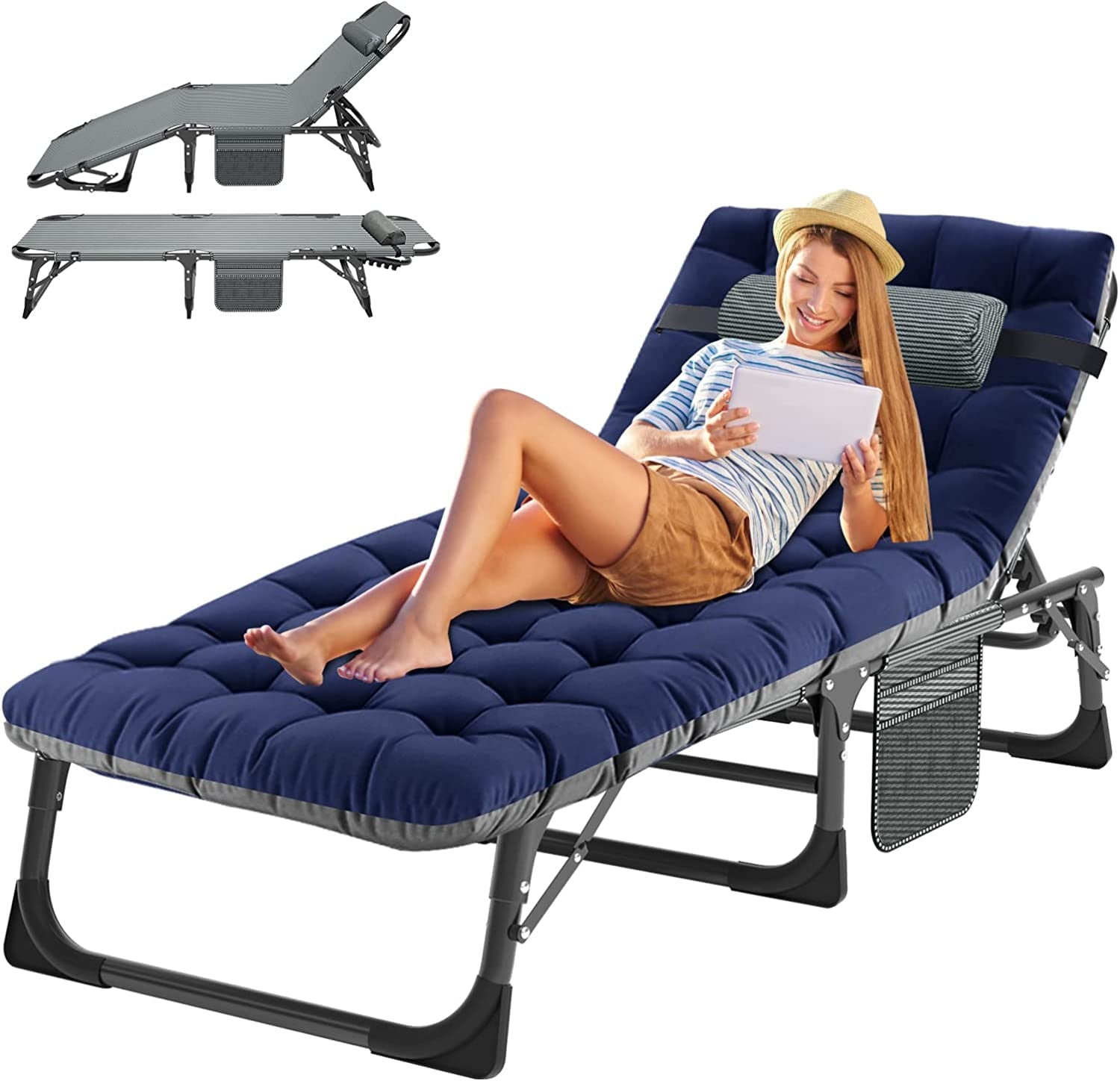 ABORON Folding Camping Cot with 2-Sided Pad & Pillow for Adults & Kids ...