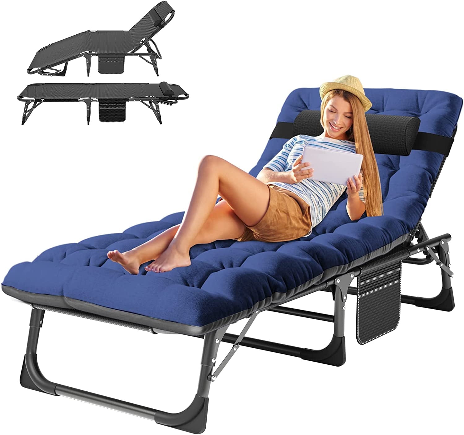 ABORON Folding Camping Cot with 2-Sided Pad & Pillow for Adults & Kids ...
