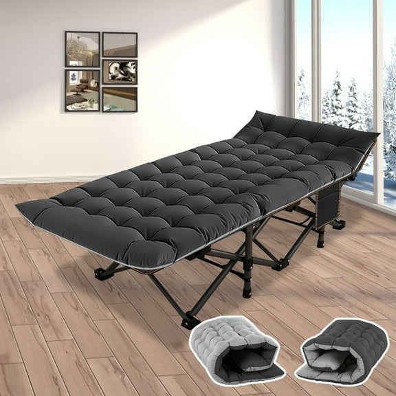 ABORON Folding Camping Cot with Mattress, Heavy Duty Wide Tent Cots,Sleeping Bed with 2 Sided Mattress & Carry Bag