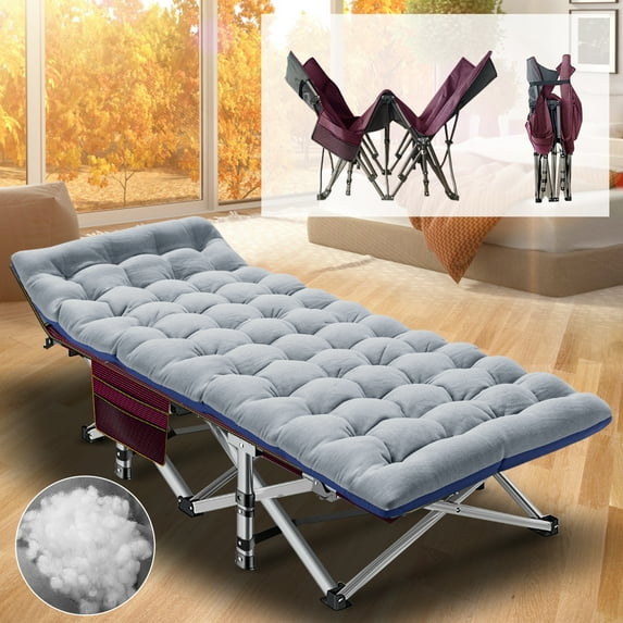 ABORON Folding Camping Cots for Adults, Double Layer Folding Sleeping Cots Bed, Heavy Duty Sleeping Cots, W/Carry Bag + Mat Light Red