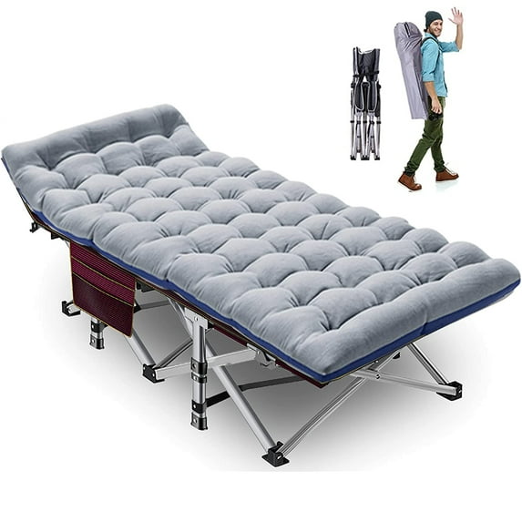 ABORON Folding Camping Cots with 2 Sided Cushion for Adults, Folding Cot for Sleeping, Guest Bed with Carry Bag