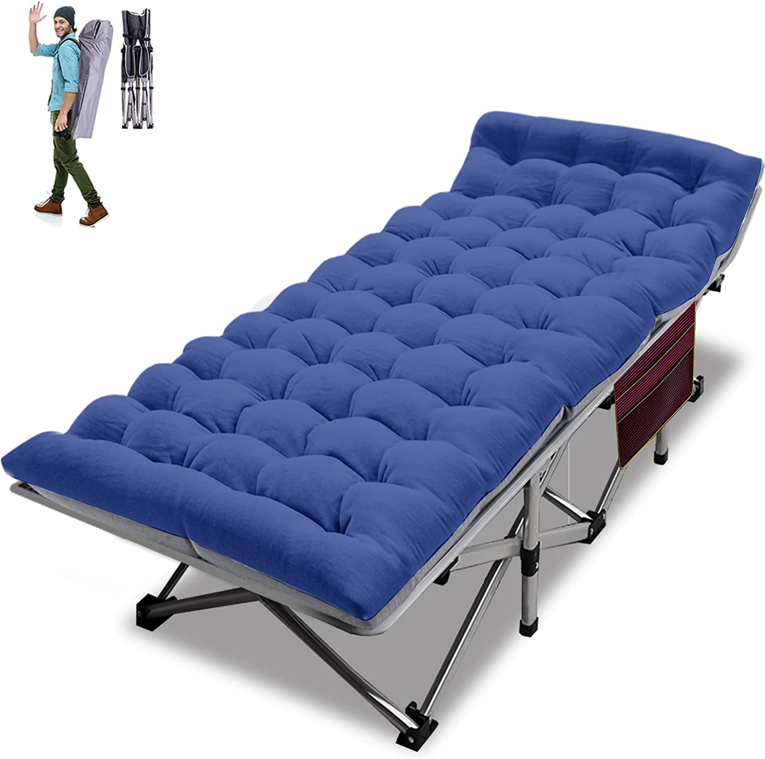 ABORON Folding Camping Cots with 2 Sided Cushion for Adults, Folding Cot for Sleeping, Guest Bed