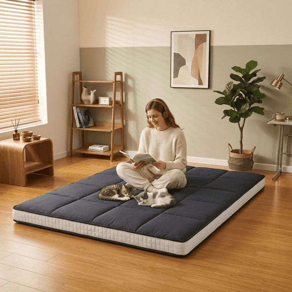 ABORON Folding Futon Mattress, Japanese Tatami Floor Mattress for Adults, Extra Thick Foldable Sleeping Pad Mattress for Floor, Sofa Bed and Camping
