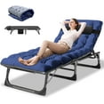 thumbnail image 1 of ABORON Folding Patio Chaise Lounge Chair - 5 Position Adjustable -28" Wide Foldable Camping Cot Bed with Cushion, Portable Beach Lounge Chair for Pool Lawn Deck Poolside Outdoor Sunbathing, 1 of 17