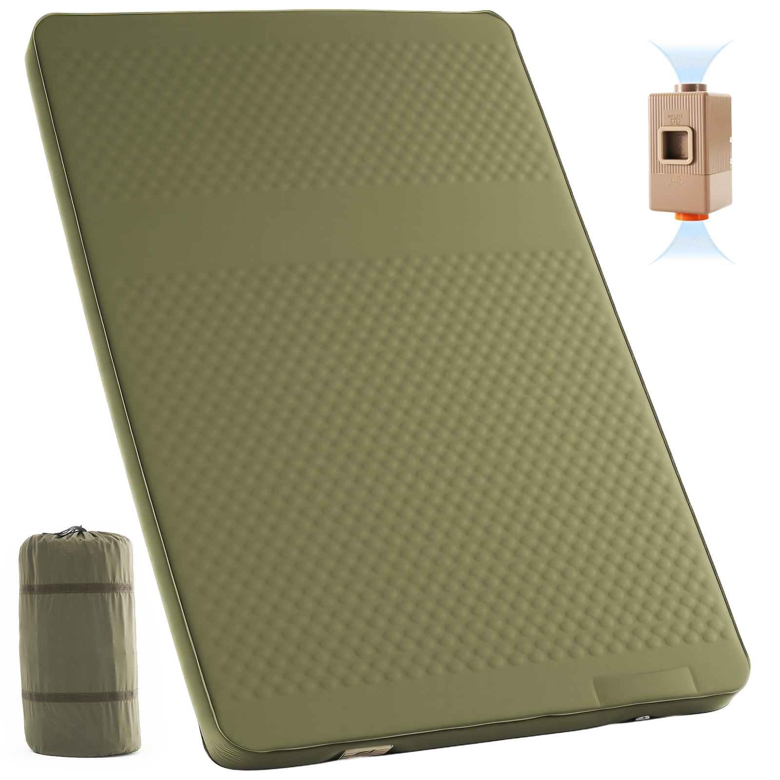 ABORON Full Size Self-Inflating Sleeping Pad, Foam & Air Camping Mattress, 9.5 R-Value Insulated Sleeping Mat with Built-In Pump, Portable All Season Camping Pad for Tent, Car, Cot, Truck Army Green