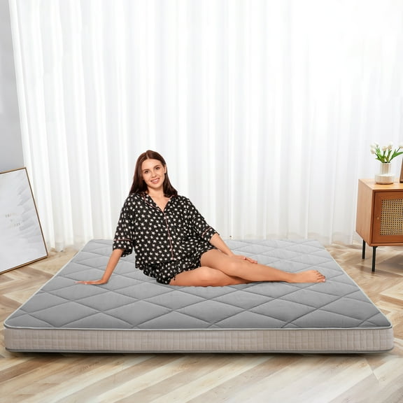 ABORON Futon Mattress , Padded Japanese Floor Mattress for Adults , Extra Thick Folding Sleeping Pad with Bandage and Storage Bag