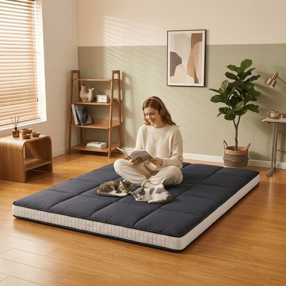 ABORON Folding Futon Mattress, Japanese Tatami Floor Mattress for Adults, Extra Thick Foldable Sleeping Pad Mattress for Floor, Sofa Bed and Camping