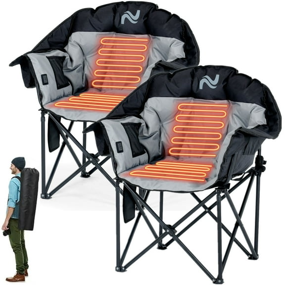 ABORON Heated Camping Chair Folding Chair, 2-Pack Outdoor Portable Heated Folding Chairs, Patio Lounge Chairs with 3 Heat Levels, Heating Chair for Outdoor Sports, Camping