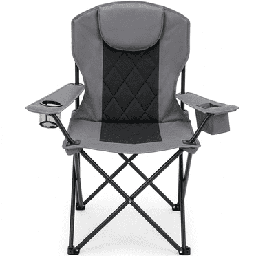 Oversized Camping Chair for Adults, Portable Folding Camp Chairs w/ Ice Bag & Cup Holder, Outdoor Lightweight Lawn Chair for Camping, Fishing, Hiking and Tailgates, Supports 400 Lbs - Gray