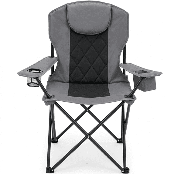 Oversized Camping Chair for Adults, Portable Folding Camp Chairs w/ Ice Bag & Cup Holder, Outdoor Lightweight Lawn Chair for Camping, Fishing, Hiking and Tailgates, Supports 400 Lbs - Gray