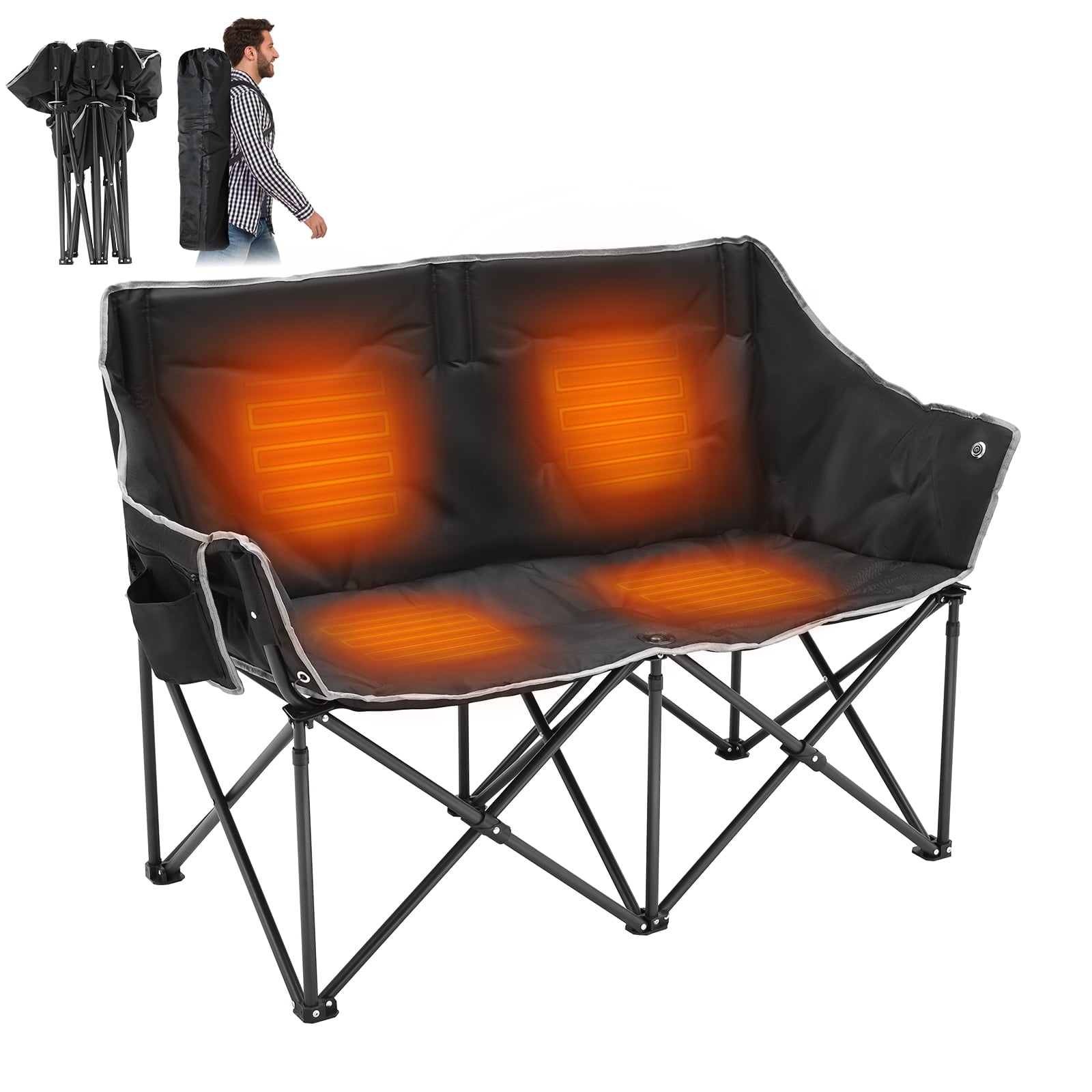 ABORON Heated Double Camping Chair 2Person Heated Folding Chairs for