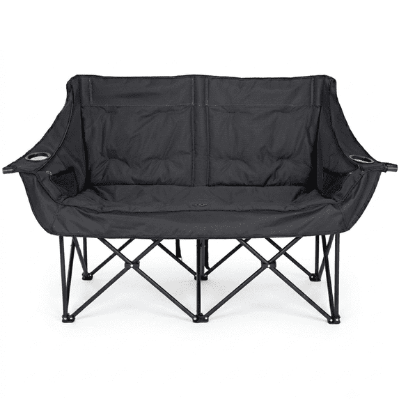 ABORON Heated Double Camping Chair, 2 Person Folding Loveseat with 3 Heating Levels, 660lbs Heavy Duty Camping Couch - Black