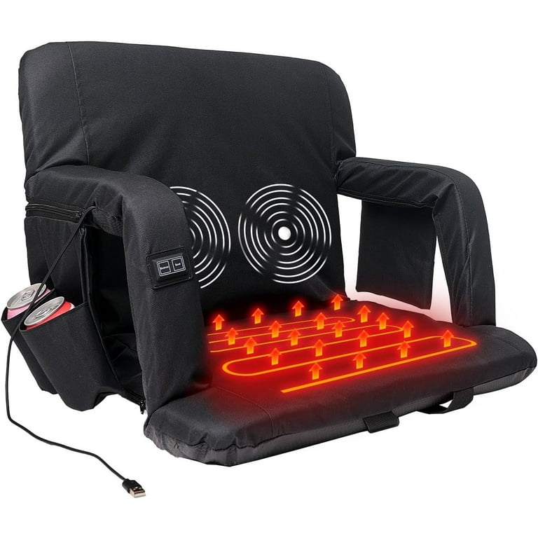 ABORON Heated Massage Stadium Seats for Bleachers with Back Support Wide 21 Inch Portable Stadium Seat Bleacher Chair with 6 Reclining Positions Armrests Stadium Chairs for Sport Events Walmart