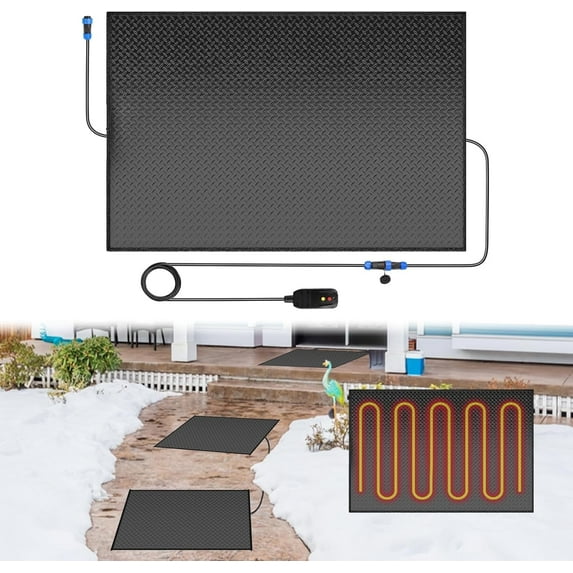 ABORON Heated Snow Melting Mats with Power Cord, 20" x 30" Non-Slip Heated Snow and Ice Outdoor Melting Mats for Walkways, Rubber Heated Rug for Winter