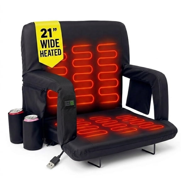 ABORON 21" Wide Heated Stadium Seats with Back Support, Portable Reclining Bleacher Seat with Shoulder Straps for Sporting Events (No Power Bank)