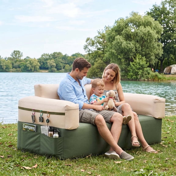ABORON Inflatable Air Couch with Built-in Pump, Blow up Sofa for Camping and Outdoor Activities, Heavy Duty Camping Couch, Portable Air Sofa for 2