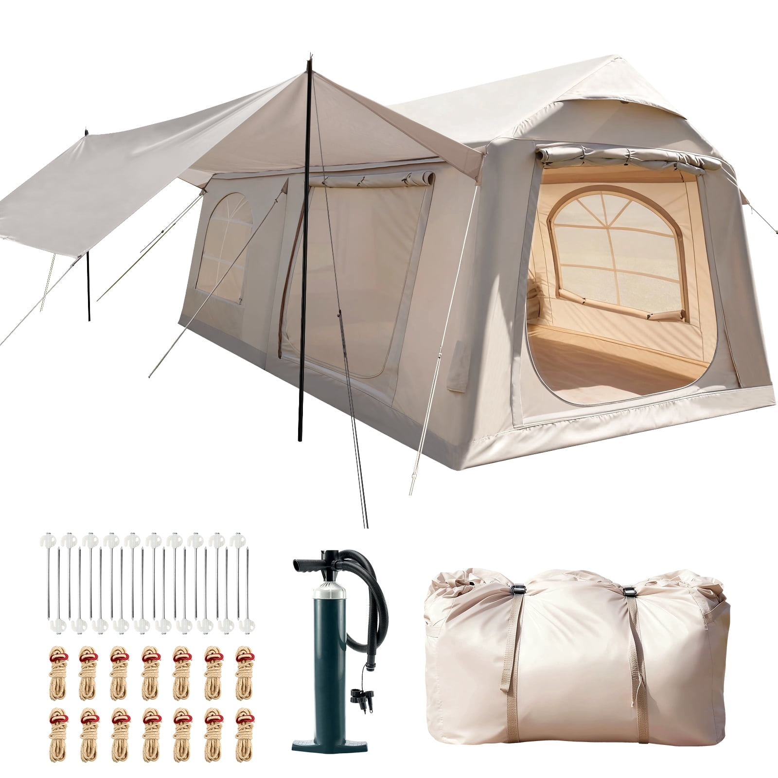 Beige 10-12 Person Tent w/ Canopy(13.8ft X 10.5ft X 6.9ft)