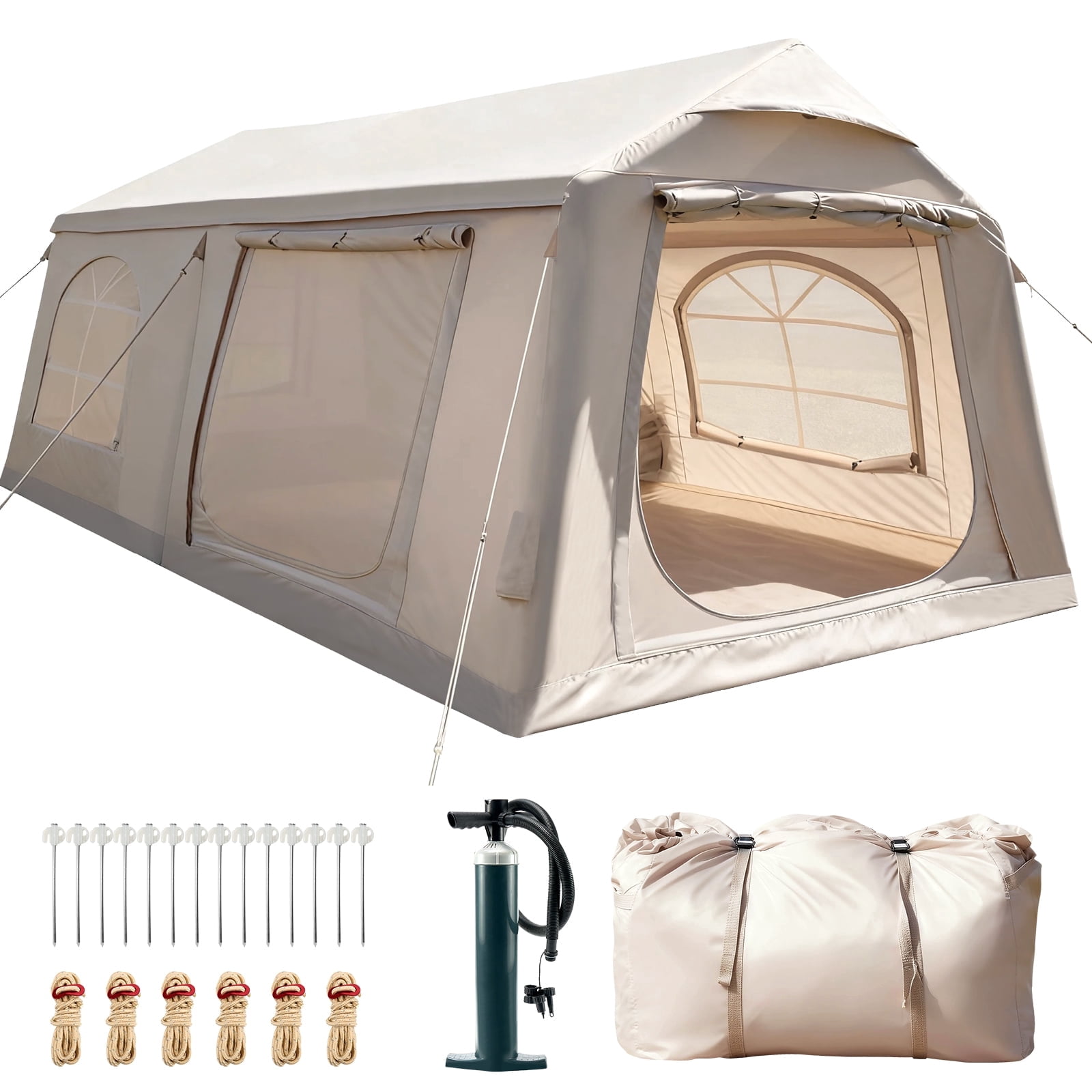 Beige 12-14 Person Tent(18.4ft X 9.8ft X 6.9ft)