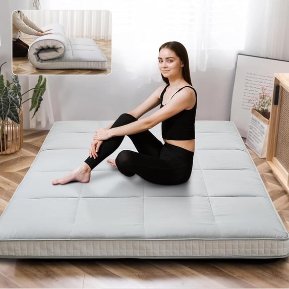 ABORON Futon Mattress Queen Size 4" Thick Japanese Floor Mattress Folding Guest Mattress Protable Roll up Mattress Soft Memory Foam Tatami Mat Sleeping Pad for Bedroom Camping Tent