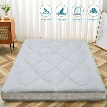 ABORON Japanese Floor Mattress Futon Mattress Queen Size, Thicken Tatami Mat Sleeping Pad Foldable Roll Up Mattress Gray