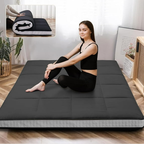 ABORON Futon Mattress Queen Size 4" Thick Japanese Floor Mattress Folding Guest Mattress Protable Roll up Mattress Soft Memory Foam Tatami Mat Sleeping Pad for Bedroom Camping Tent