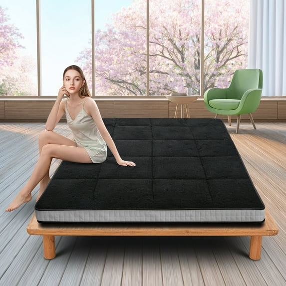 ABORON Lambswool Japanese Floor Mattress,4 Inch Extra Thick Sleeping Bed For Floor,Roll Up Mmemory Foam Mattress , Folding Floor Lounger Guest Bed Pad