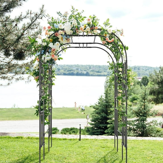 ABORON Large Tall Garden Arch Trellis for Climbing Plants Outdoor, 87in Tall Metal Garden Arbor Wedding Arches for Lawn, Party, Backyard Decoration, Black