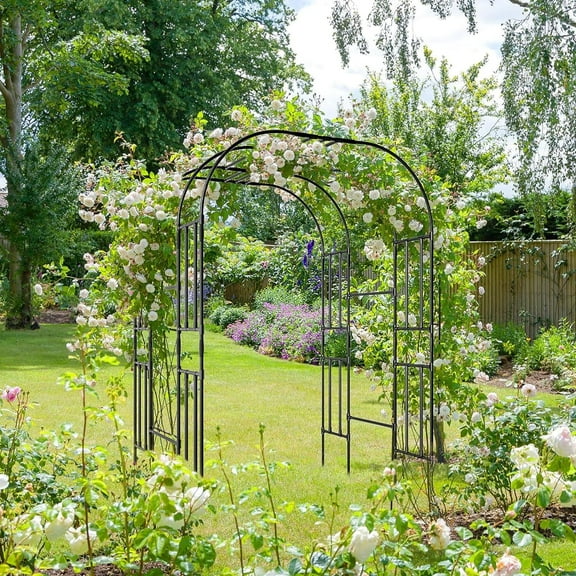 ABORON Large Tall Garden Arch Trellis for Climbing Plants Outdoor, 87in Tall Metal Garden Arbor Wedding Arches for Lawn, Party, Backyard Decoration, Black
