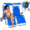 thumbnail image 1 of ABORON Folding Beach Chair for Adults, Set of 2 Beach Chair with Canopy Shade, Foldable Tanning Chair Beach Lounge Chair Integrated Wagon Cart Combo Large Wheels for Outdoor, Beach, Pool, Sunbathing, 1 of 10