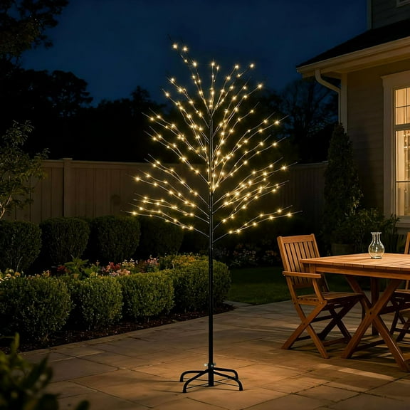 ABORON Metal LED Lighted Trees for Christmas Indoor and Outdoor Decoration, 5FT Warm White Light Twinkling Tree for Holiday Party Home Yard Patio Decor, 8 Lighting Modes and Waterproof