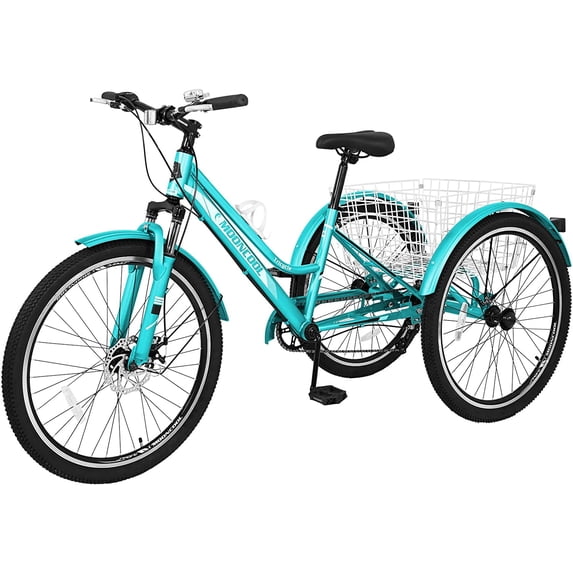 ABORON Mountain Tricycle for Adults, 3 Wheeled 7-Speed Mountain Tricycle 24/26/27.5 inch Men's Women's Tricycles Cruiser Bike with Cargo Basket