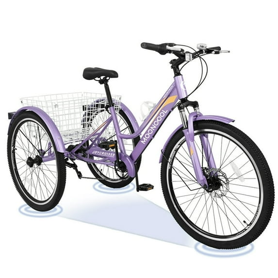 ABORON Mountain Tricycle for Adults, 3 Wheeled 7-Speed Mountain Tricycle 24/26/27.5 inch Men's Women's Tricycles Cruiser Bike with Cargo Basket