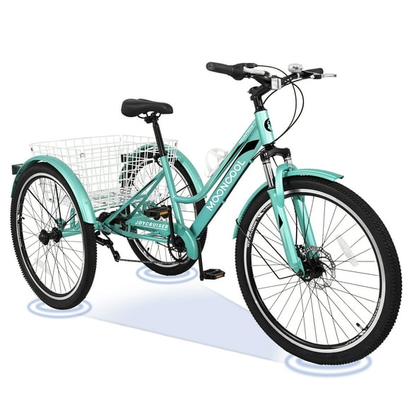 ABORON Mountain Tricycle for Adults, 3 Wheeled 7-Speed Mountain Tricycle 24/26/27.5 inch Men's Women's Tricycles Cruiser Bike with Cargo Basket