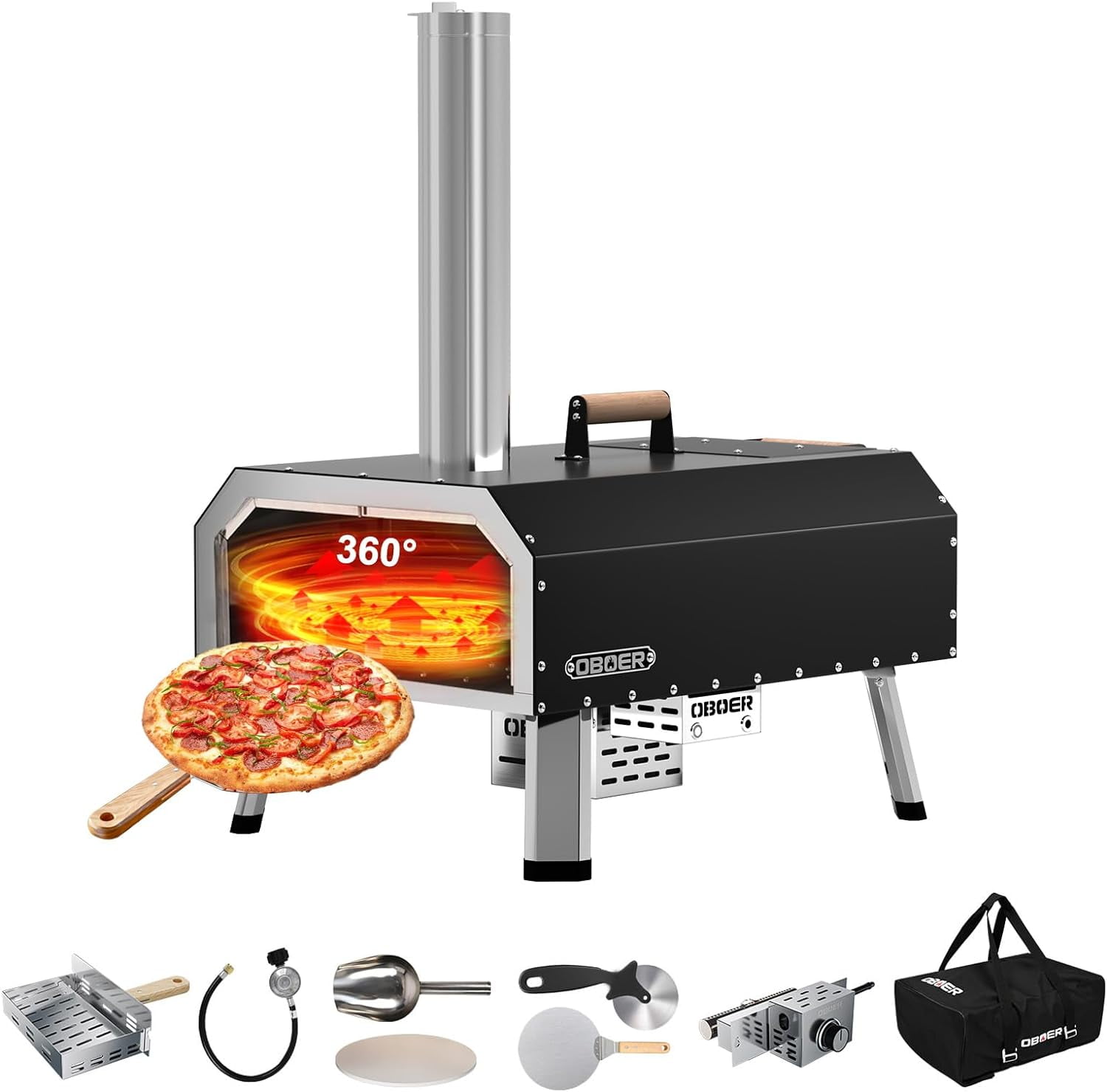 ABORON Outdoor Stainless Steel Pizza Oven ,13 Multi-Fuel Side Rotatab