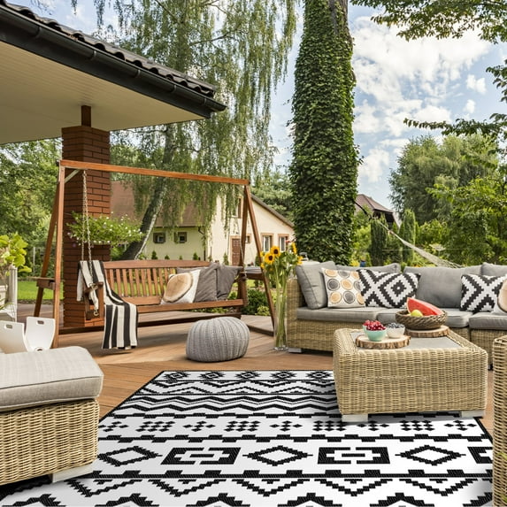 ABORON Outdoor Rug, 9' x 12', Reversible Waterproof