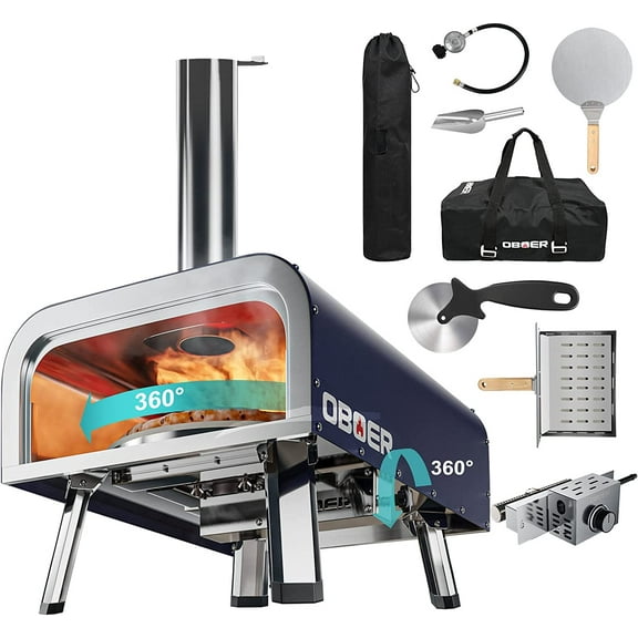 ABORON Dual Fuel Outdoor Pizza Oven, Stainless Steel - Foldable Legs