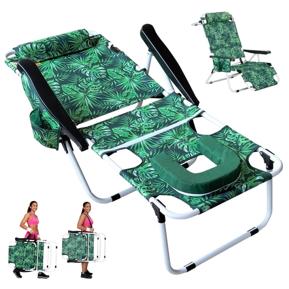 Outdoor Tanning Chair, 57 x 26 Inch Folding Reclining Lounger Chaise - Patio, Beach, Camping, or Pool Tanning Chair with Face and Arm Holes, Reading/Scrolling While Tanning - Tropical Breeze