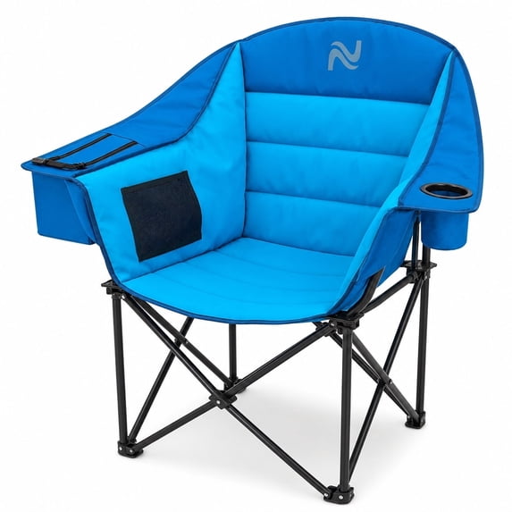 ABORON Oversized Camping Chair for Adults, Portable Folding Chairs with Ice Bag and Cup Holder, Padded Moon Chair for Outdoor, Camping, Patio, Lawn and Tailgates, Supprts up to 500 lbs - Cerulean