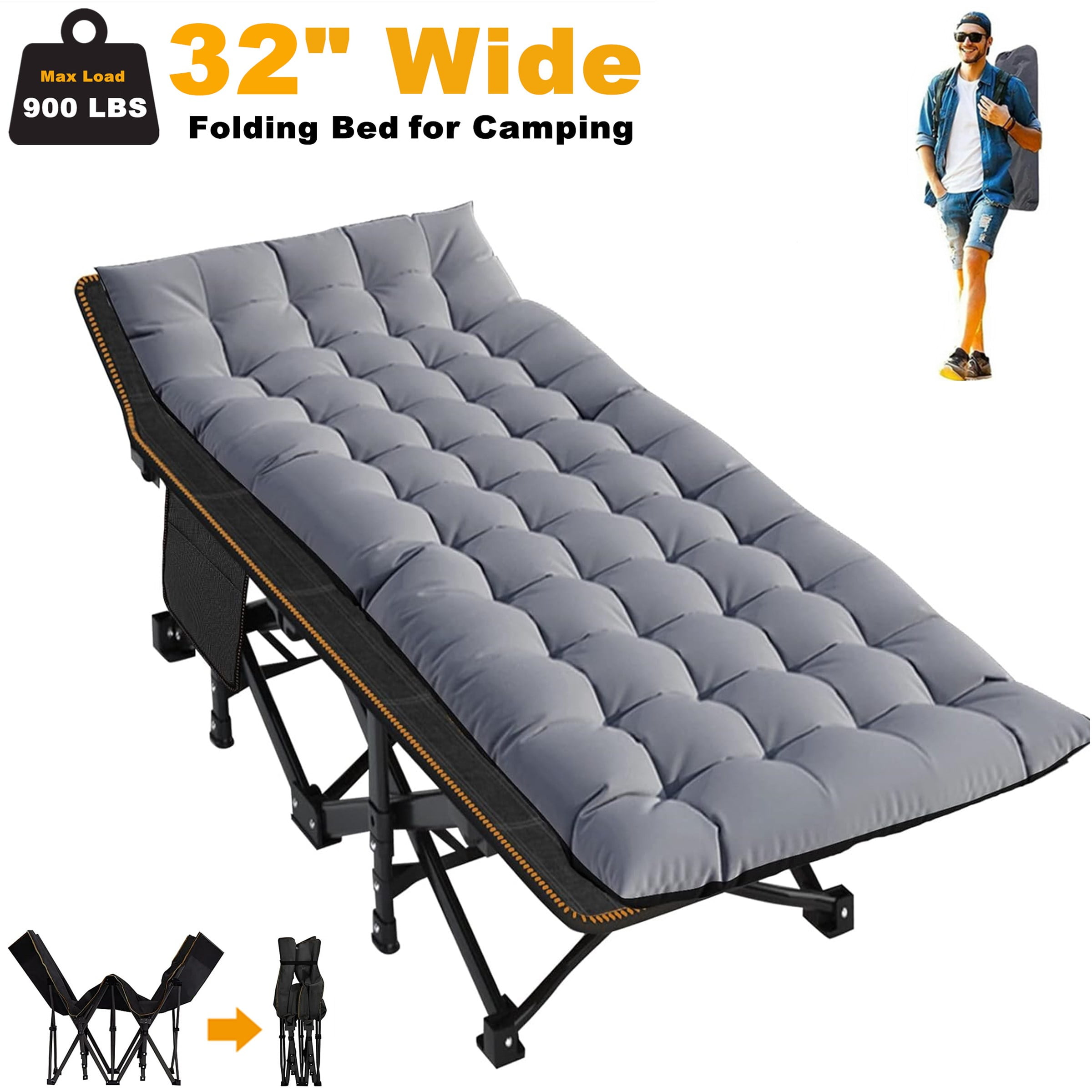 ABORON XXL Folding Cot, Heavy Duty Camping Bed with 2 Sided Mattress ...