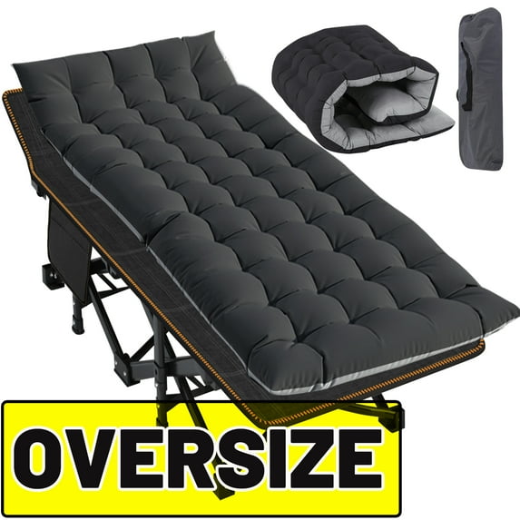 ABORON Oversized Cot, XXL Folding Heavy Duty Sleepovers Bed, 78" L x 32" W x 18" H, Double-Layer 1200D Heavy Duty Guest Bed W/2 Sided Mattress & Carrying Bag, Up to 900lbs