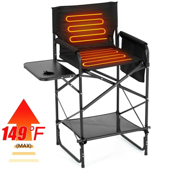 ABORON Oversized Directors Chair with Side Table, Heated Camping Chair Outdoor Portable Heating Folding Chair, Heavy Duty Camping Chair with Pocket for Lawn, Sports - 2Pack(Power Bank not Included)